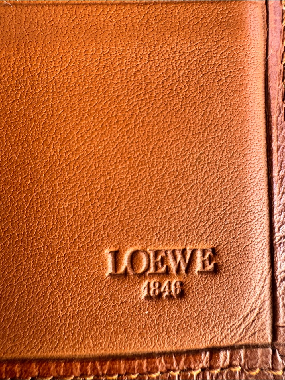 Loewe Cognac Leather Card Wallet with Embossed Logo